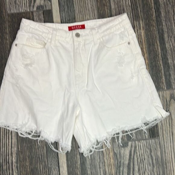 🔥 GUESS LOS ANGELES White Factory Cut-off Denim Jean Shorts Women Size 29 - EUC - Picture 5 of 11